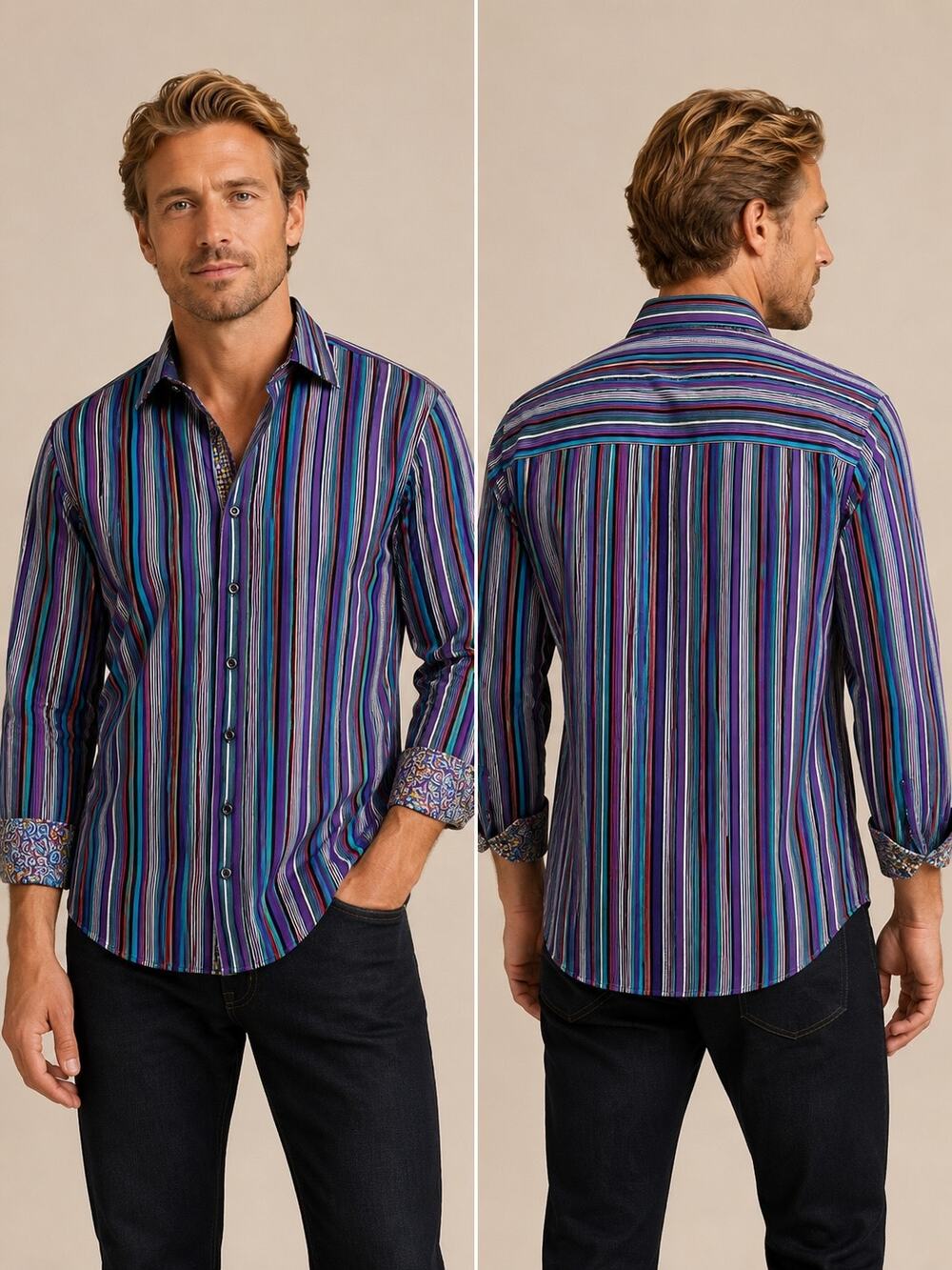 Robert Graham Multicolor Stripe Button-Down Shirt – Size XL